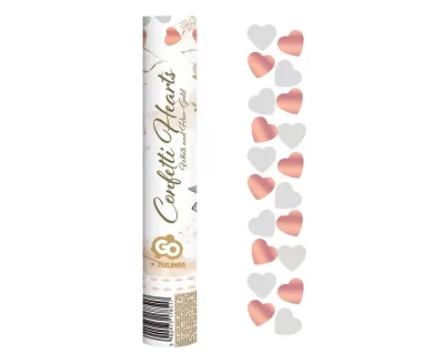Vystřelovací konfety srdce bílá rosegold mix 30 cm