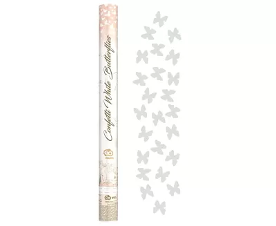 Vystřelovací konfety motýli bílí 60 cm