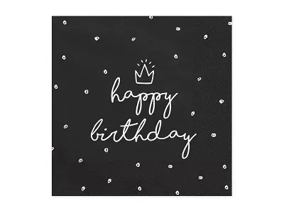 Papírové party ubrousky Happy Birthday černé 20 ks