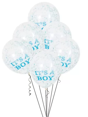 Transparentní balonky It's a boy s modrými konfetami 30 cm 6 ks