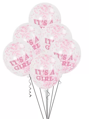 Transparentní balonky It's a girl s růžovými konfetami 30 cm 6 ks