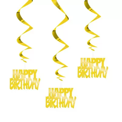 Závěsné spirály zlaté Happy Birthday 81 cm 3 ks