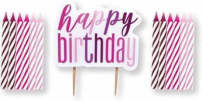 Set svíček Glitz - růžové Happy birthday 13ks
