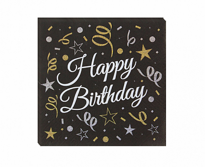 Papírové party ubrousky Golden Silver Happy Birthday 20 ks