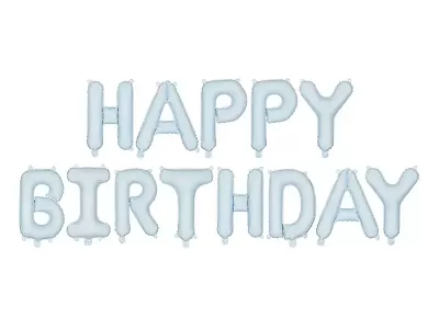 Foliový nápis HAPPY BIRTHDAY v pastelové modré barvě 340 x 35 cm