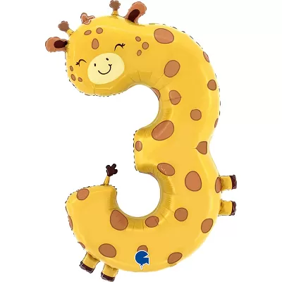 Foliová číslice Puppyloons 3 žirafa 91 cm