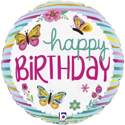 Foliový balonek Motýlci - Happy Birthday 46 cm