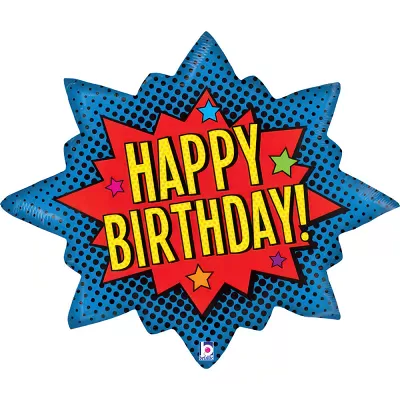 Foliový balonek komiksová hvězda Happy Birthday 81 cm
