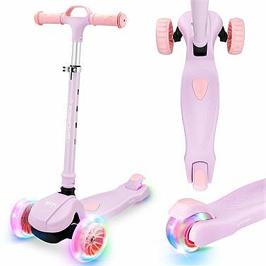 Spokey HOPI Skládací dětská tříkolka se svítícími kolečky, růžová