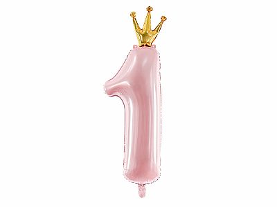 Foliový balonek číslice 1 s korunkou - růžová 90 cm