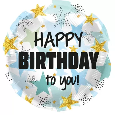 Foliový balonek kulatý Happy Birthday to You hvězdy 45 cm