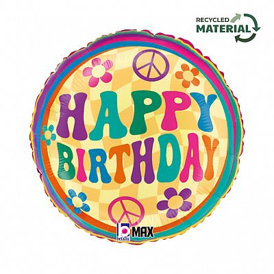 Foliový balonek kulatý Happy Birthday Hippies 46 cm