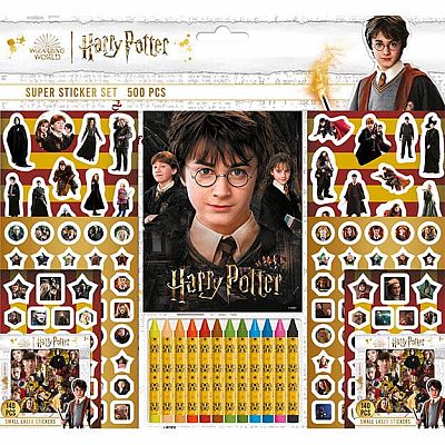 Samolepkový set s omalovánkami a voskovkami Harry Potter - 500 ks