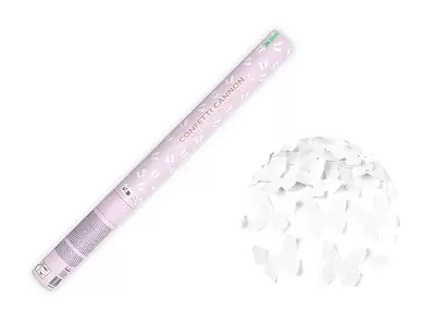Vystřelovací konfety bílí motýli 60 cm