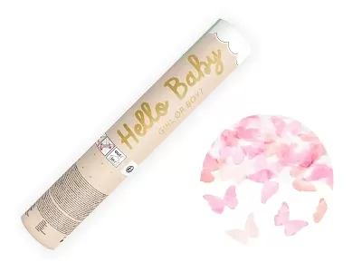 Vystřelovací konfety růžový motýlci - Hello Baby 20 cm