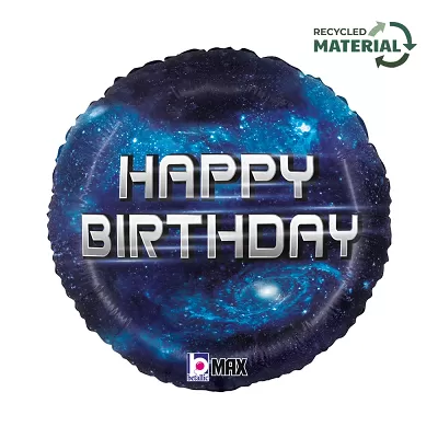 Foliový balonek kulatý Happy Birthday vesmír 46 cm