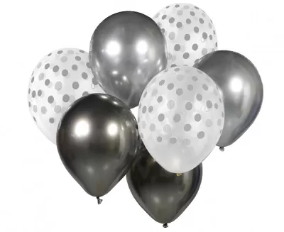 Balonkový buket Chrome Stříbro-Grafitový - 7 ks