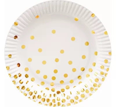 Papírové talířky bílé "Zlaté konfety" 18 cm - 6 ks