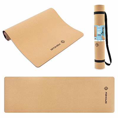 Spokey SAVASANA Korková jóga podložka, 183 x 61 x 0,4 cm, hnědá