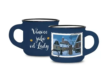 Skleněný vánoční hrneček - Ladovská zima modré