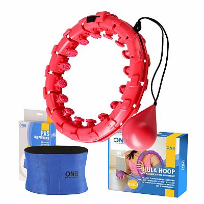 Sada masážní hula hoop ONE Fitness OHA01 se závažím a zeštíhlujícího pásu BR125 červená
