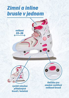 Dámské brusle s vyměnitelným podvozkem roztahovací vel. 40/43