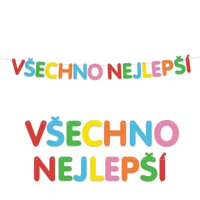 Papírová girlanda Všechno nejlepší barevná 130 cm