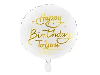 Foliový balonek Happy Birthday - Bílý se zlatým nápisem