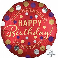 Foliový balonek Satin Party vlnky Happy Birthday 43 cm