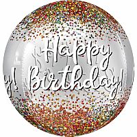 Foliový balonek koule konfetový Happy Birthday 40 cm