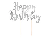 Dekorace na dort nápis Happy Birthday - stříbrné 22 cm