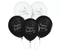 Latexové balonky bílá-černá Happy Birthday - 30 cm - 5 ks
