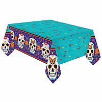 Papírový party ubrus halloween - Day of the dead - tyrkys 120 x 180 cm