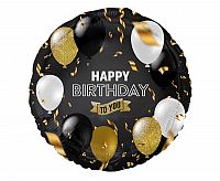 Foliový balonek kulatý černý Happy Birthday To You 45 cm