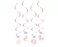 Závěsné spirály papír-folie Baby girl 60 cm - 4 ks