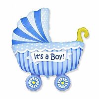 Foliový balonek Kočárek Boy 60 cm - Nebalený
