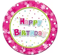 Papírové talířky ,,Happy Birthday" růžové 18cm 6ks
