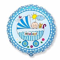 Foliový balonek s kočárkem- It is a boy! 45 cm - Nebalený