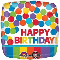 Foliový balonek s puntíky a proužky Happy Birthday 43 cm