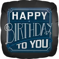Foliový balonek čtverec černý Happy birthday 43 cm