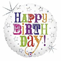 Foliový balonek bílý s barevným nápisem Happy birthday 45 cm
