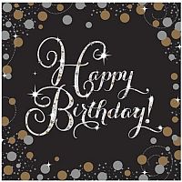 Papírové party ubrousky Luxus Gold Happy Birthday 16 ks