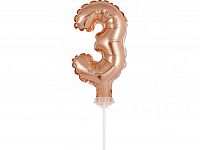 ČÍSLICE NA DORT nafukovací - 3 rose gold - 13 cm