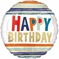 Foliový balonek s pruhy - Happy Birthday 43 cm