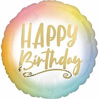 Foliový balonek ombre - zlatý nápis Happy Birthday 45 cm
