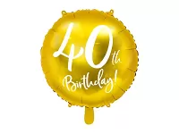 Foliový balonek zlatý - 40th Birthday - 45 cm
