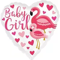 Foliový balonek srdce Plameňák - baby girl 45 cm