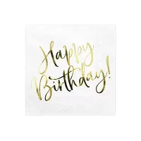 Papírové ubrousky bílé se zlatým Happy Birthday 20 ks