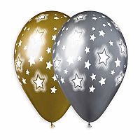 Balónek 33cm/13" SHINY Vesmírné hvězdy 50 ks