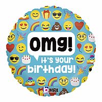 Fóliový balónek Emoji OMG Birthday 46cm